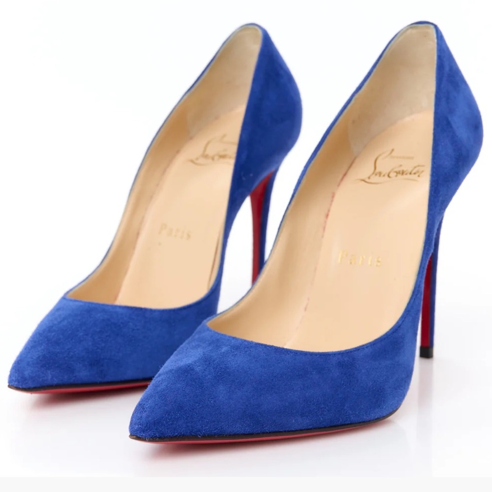 Louboutin 👠💙 Pigalle Follies 100 Veau Velours Atlantic Blue Suede Stiletto Heels